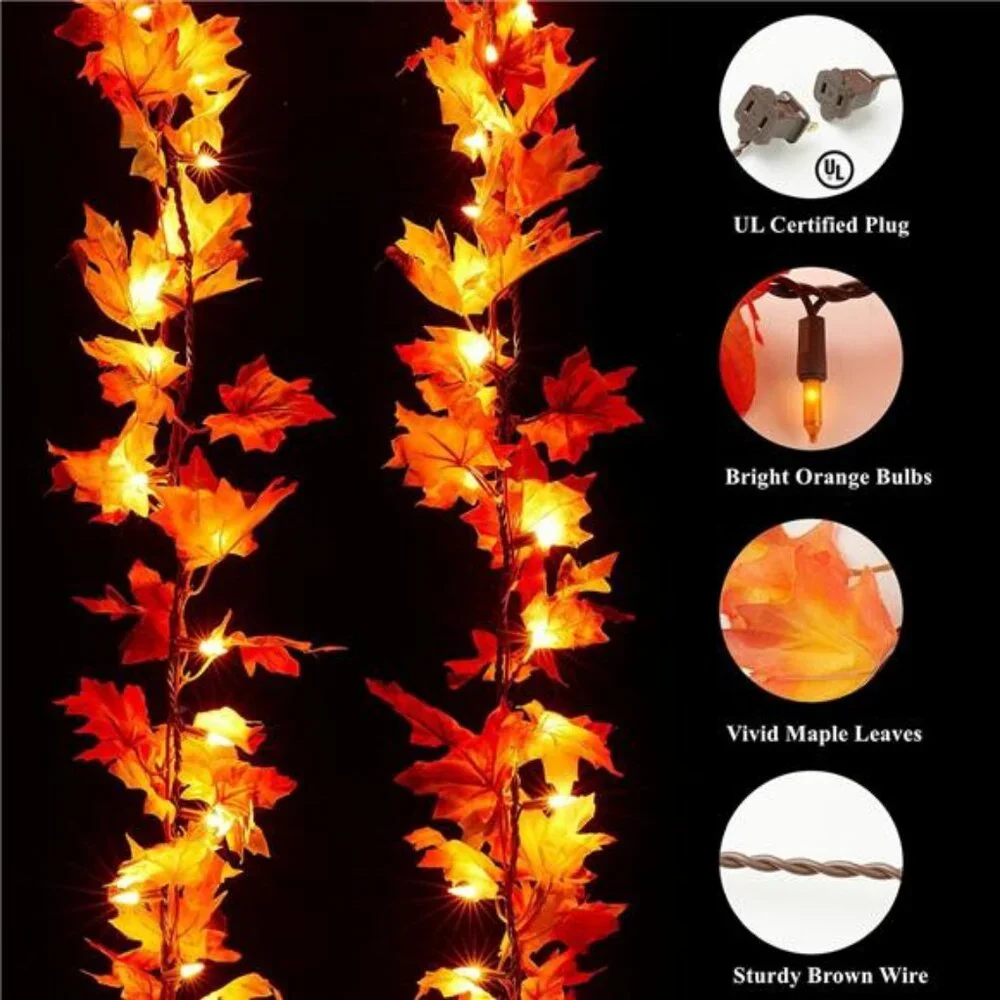 Fall Decors for Home 9FT Plug in Fall Garland with Lights 50 Orange Bulbs